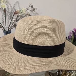 Chic Beige Sun Hat with Black Band